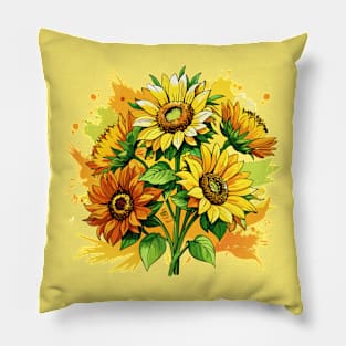 Sunflowers ink wash painting Pillow