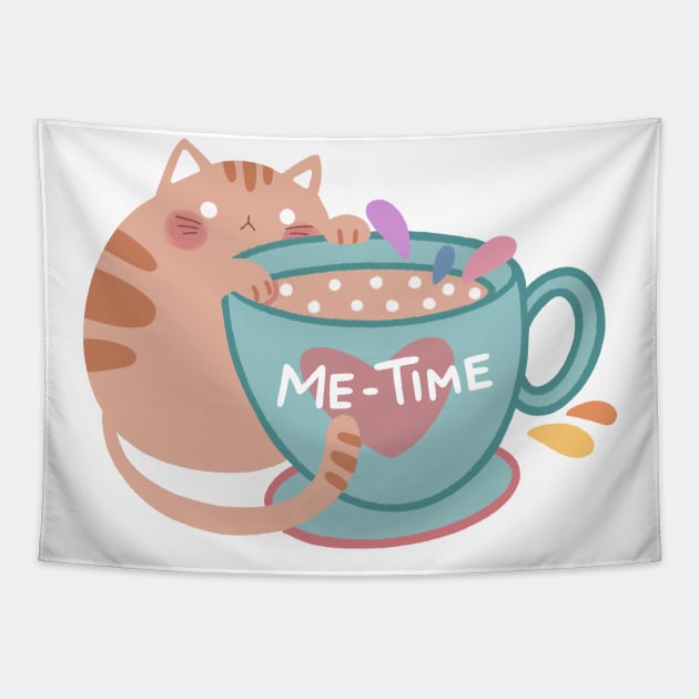 Cute “Me-Time“ Cat Design | Kawaii Handmade Illustration | Cat Lover Gift | By Atelier Serakara Tapestry by Atelier Serakara