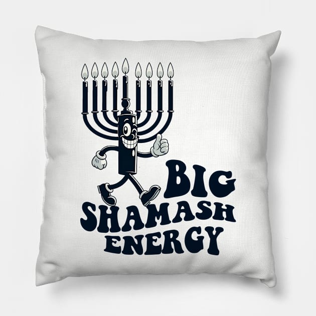 Big Shamash Energy Retro Cartoon Hanukkah Menorah Pillow by dystopic