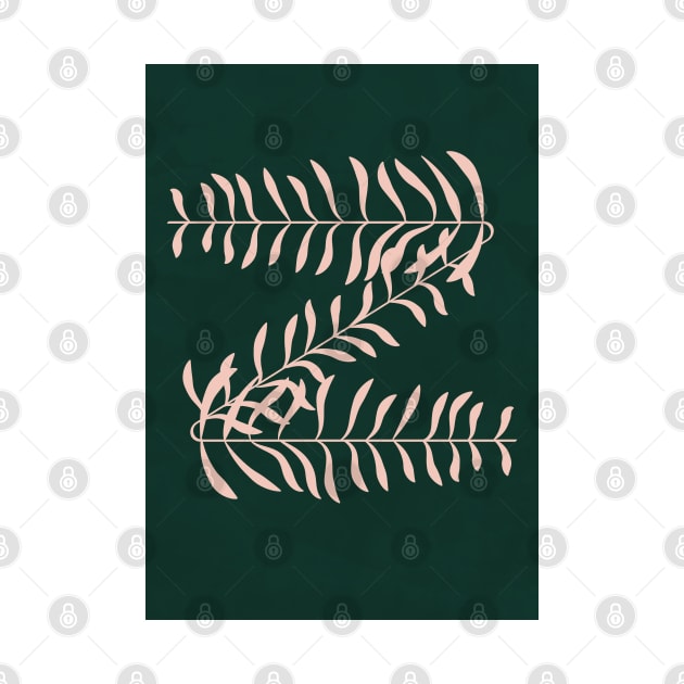 Alphabet Z Botanical, Forest Green Background by Colorable