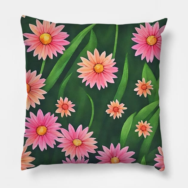 Pink Daisies Pillow by Sage Harper