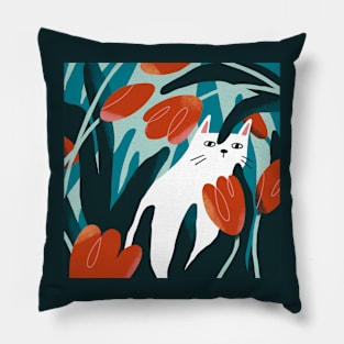 Cat and Tulips Pillow