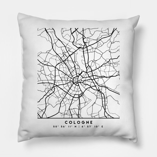 COLOGNE GERMANY BLACK CITY STREET MAP ART Pillow by deificusArt