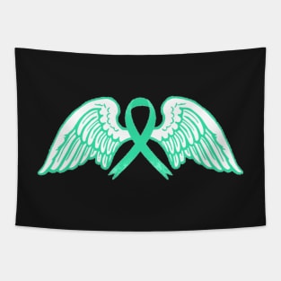 Teal Awareness Ribbon with Angel Wings 2 Tapestry