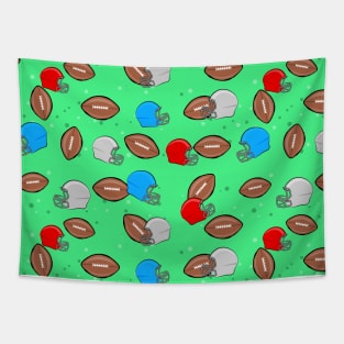 American Football - Helmet & Ball Seamless Pattern - Aqua Green Background Tapestry