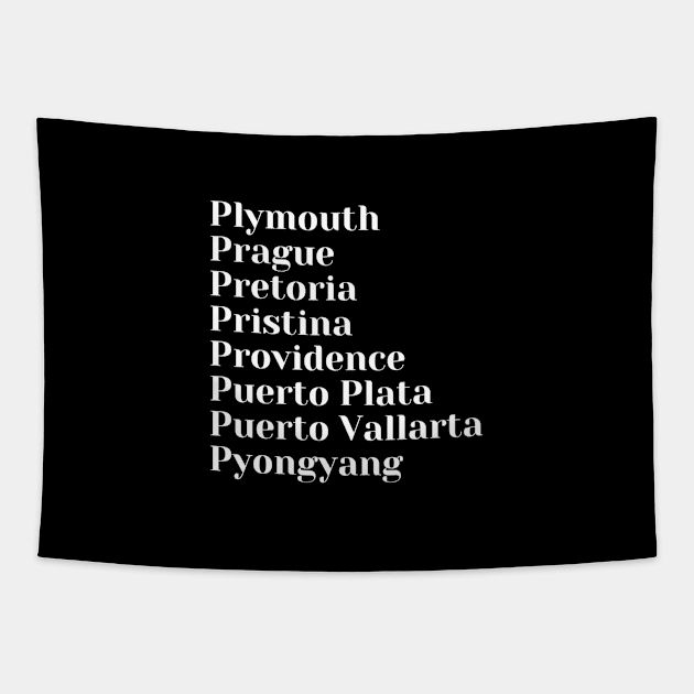 Cities starting with the letter, P, Pin, Tote, Mug Tapestry by DeniseMorgan