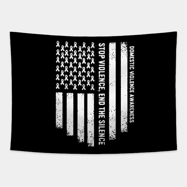 Domestic Violence Awareness USA American Flag Tapestry by eraillustrationart