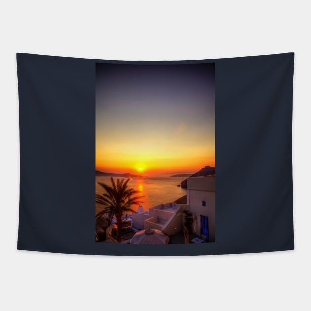 Santorini Golden Sunset Tapestry by tommysphotos