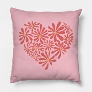 Coral Daisy Heart Pillow