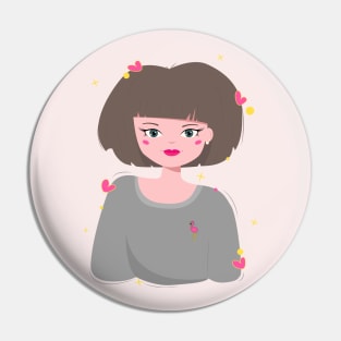 Cute girl with hearts Pin