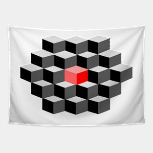 Red cube abstract - 'think differently' Tapestry