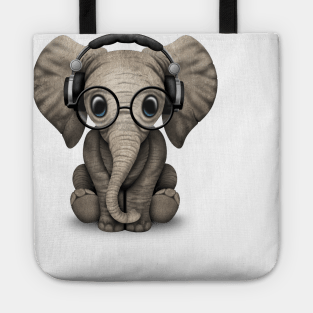 Cute Baby Elephant Dj Wearing Headphones and Glasses Tote