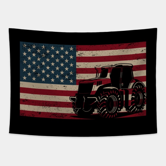 Tractor American Flag patriotic vintage farming Tapestry by DragonTees