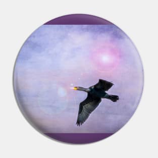 Journey of a Cormorant Through a Sunlit Sky Pin