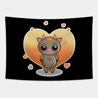 Cute Little Valentines Day Cow with Hearts Tapestry