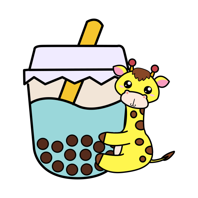 Baby Kawaii Giraffe Hugs Sweet Bubble Tea Blue Boba Tea by 4U2NV-LDN