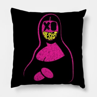 RESiST minimalist mona lisa smile Resist purplish version 80s color Pillow