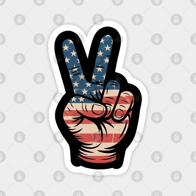 USA Flag Peace Sign Hand 4th of July Patriotic Magnet by Creatifly Graphic Tees