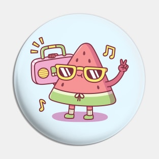 Cute Watermelon With Sunglasses Listening To The Radio Pin