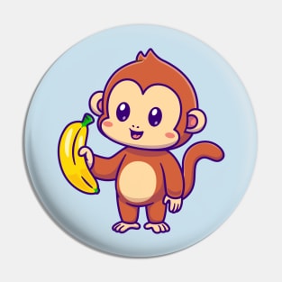 Cute Monkey Holding Banana Cartoon Pin