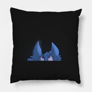 peekaboo cat - Blue cartoon funny cat playing peek a boo Pillow