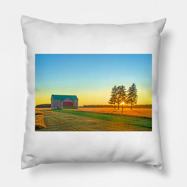 Ontario Barn at Sunset Pillow by BrianPShaw