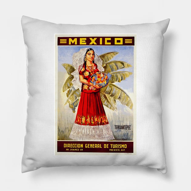 Tehuantepac - Vintage Mexico Travel Poster Design Pillow by Naves