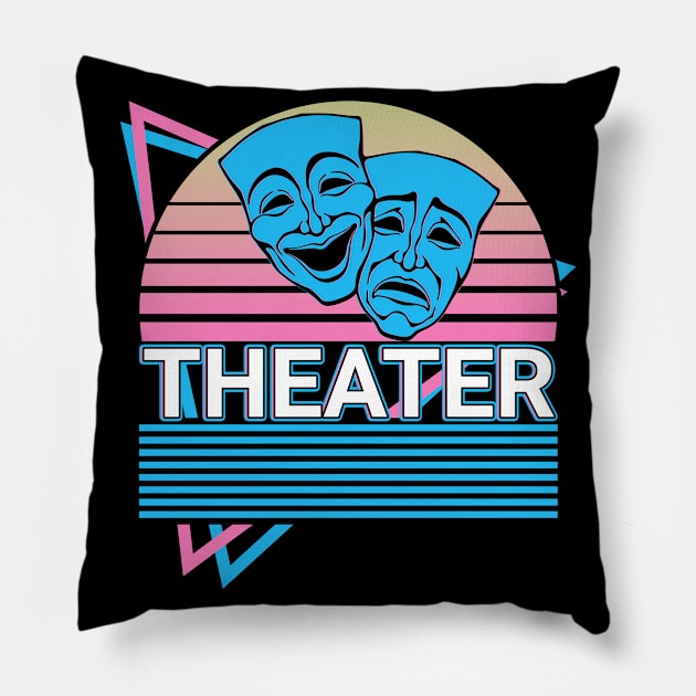 Theater Mask Drama Comedy Tragedy Theatre Mask Retro Gift Pillow by Alex21