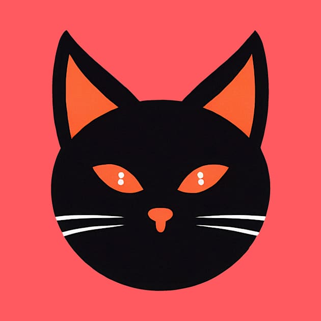 Round face of black cat with orange eyes by KOTYA