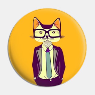 Nerdy Cat With Glasses Pin