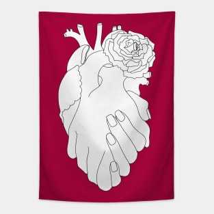 Holding Hands Anatomical Heart Line Drawing Tapestry