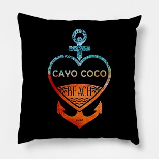 Cayo Coco Beach, Cuba, Sandy Heart Ship Anchor Pillow