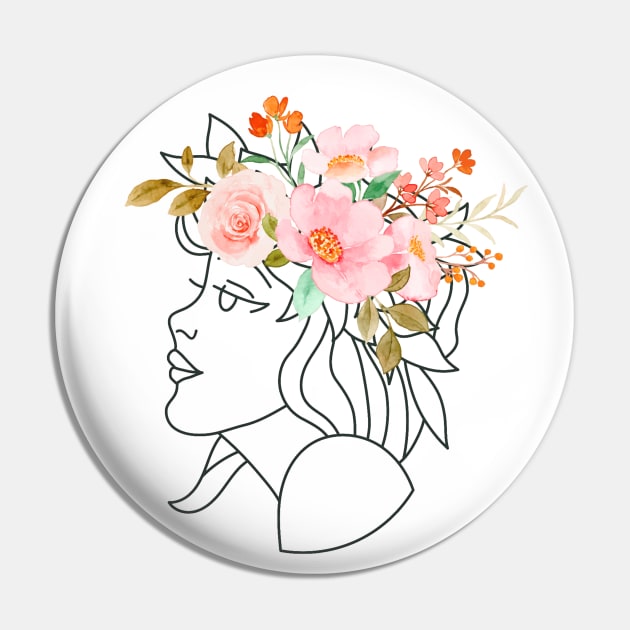 Floral Lady Portrait Pin by GoodyL