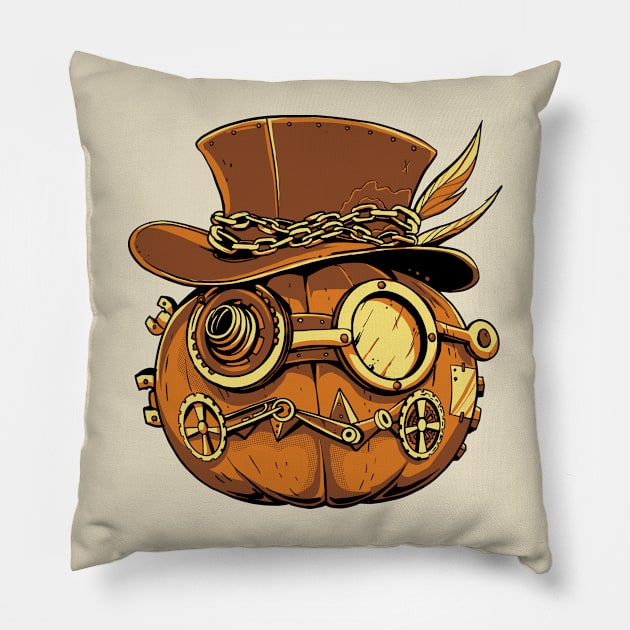 Steampunk pumpkin Halloween Pillow by elaissiiliass