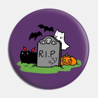 Headstone with Spooky Cats Pin