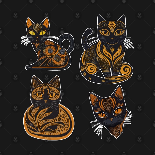 4 Egyptian abstract Cat art design by therustyart