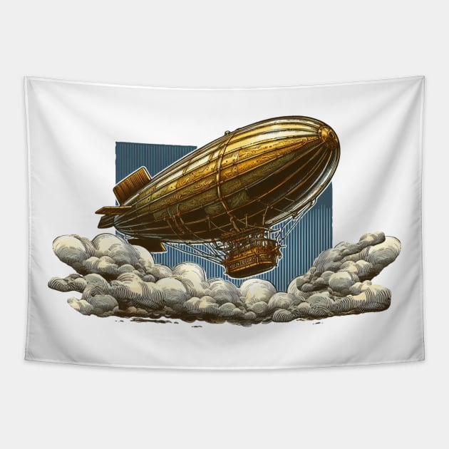 Steampunk Flying Zepplin Tapestry by Organicgal Graphics