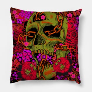 Chained Skull with Flowers and Birds Pillow