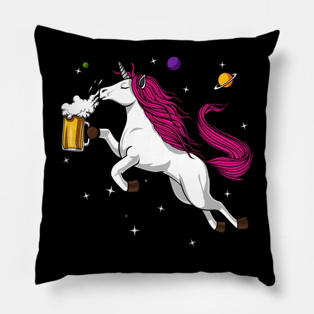 Unicorn Drinking Beer Pillow by underheaven