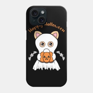 Happy Halloween Cute ghost Cat, Kawaii black cat with pumpkin Phone Case