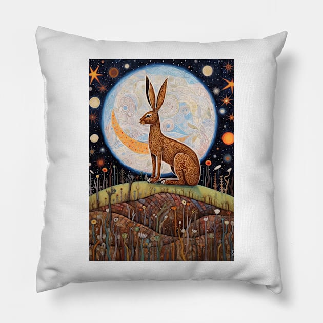 Moonlit Reverie: The Hare's Serenity Pillow by thewandswant