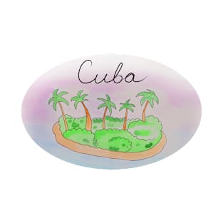 Cuba watercolor Island travel, beach, sea and palm trees. Holidays and vacation, summer and relaxation T-Shirt