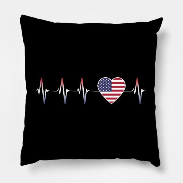 American Heartbeat I Love America Heart Flag Patriotic Gift  Pillow by Eyes4