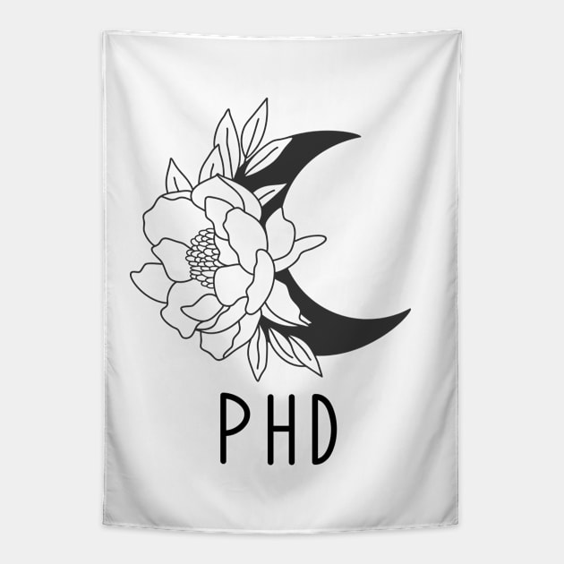 Phd - boho crescent moon with rose Design Tapestry by best-vibes-only