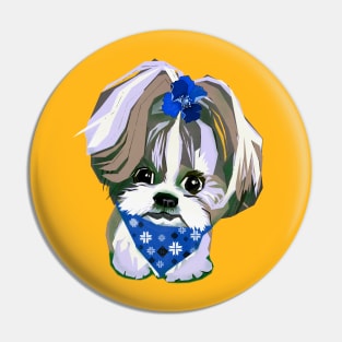 Shih Tzu Dog’s Cute Portrait in Digital Pop Art Style Pin