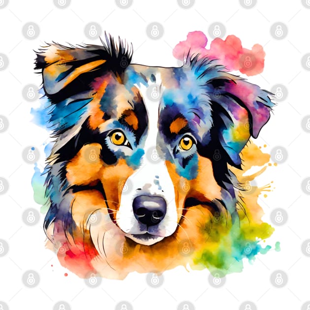 Australian Shepherd Watercolor by Doodle and Things