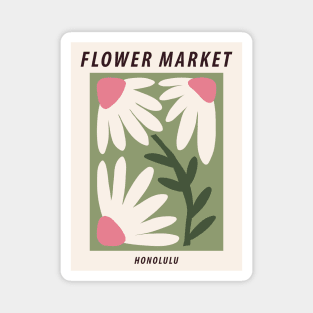 Flower market, Honolulu, Cute green art print, Exhibition, Aesthetic poster, Botanical Magnet