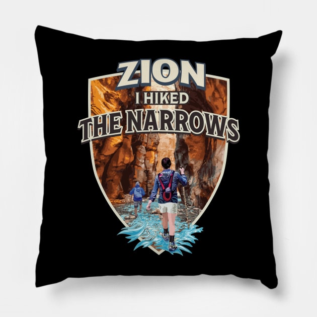 Zion I Hiked The Narrows National Park Vintage Style Design Pillow by SuburbanCowboy