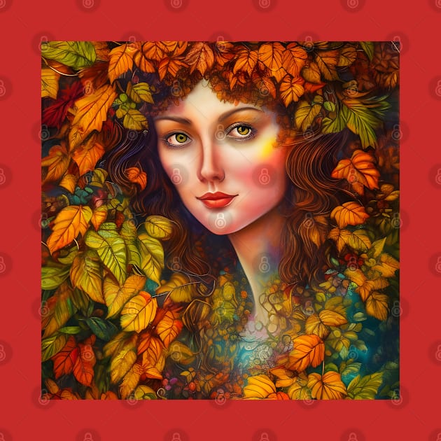 Autumnal Equinox Beautiful Woman Surrounded By Autumn Leaves by Chance Two Designs