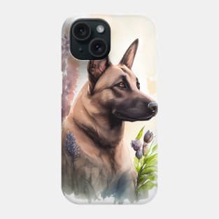 A Belgian Malinois Dog in a Garden Watercolor Phone Case